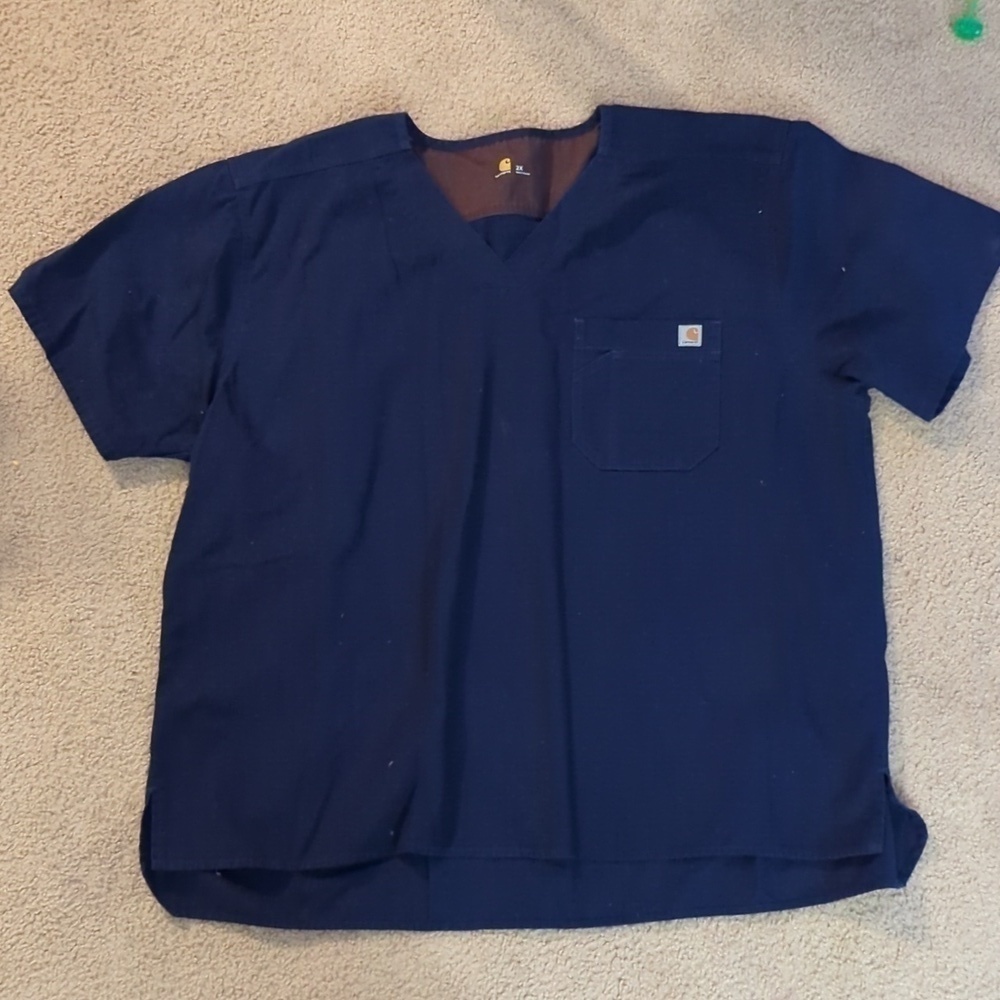 Carhartt Dark Blue Short Sleeve V Neck Scrub Top Size 2X